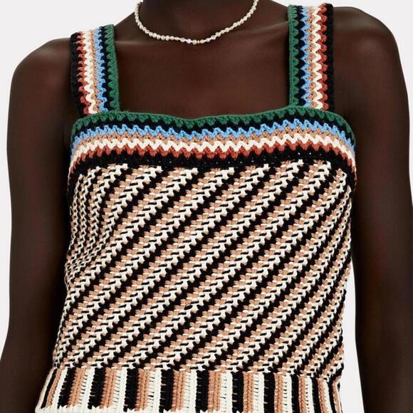 Veronica Beard Livina Tank Top Crochet Knit Multicolor Stripe NWT $348 Size L - Picture 1 of 8